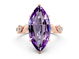 Rose gold Marquise Cut Amethyst Solitaire Twisted Band with Round  Accents and Prong Setting_12