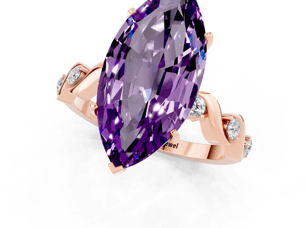 Rose gold Marquise Cut Amethyst Solitaire Twisted Band with Round  Accents and Prong Setting