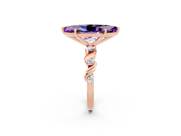 Rose gold Marquise Cut Amethyst Solitaire Twisted Band with Round  Accents and Prong Setting