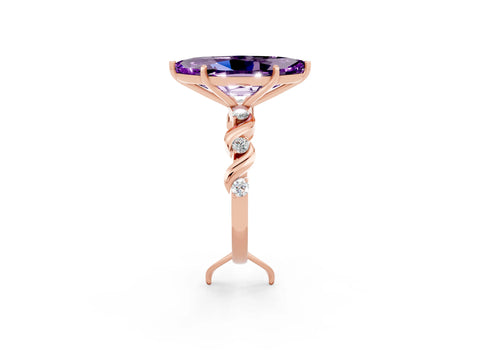 Rose gold Marquise Cut Amethyst Solitaire Twisted Band with Round  Accents and Prong Setting_14