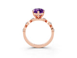 Rose gold Marquise Cut Amethyst Solitaire Twisted Band with Round  Accents and Prong Setting_15