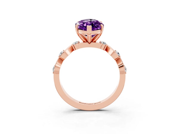 Rose gold Marquise Cut Amethyst Solitaire Twisted Band with Round  Accents and Prong Setting