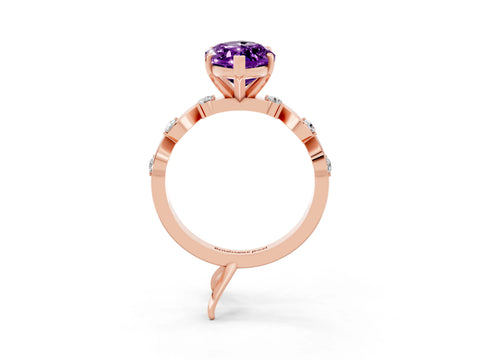 Rose gold Marquise Cut Amethyst Solitaire Twisted Band with Round  Accents and Prong Setting_15