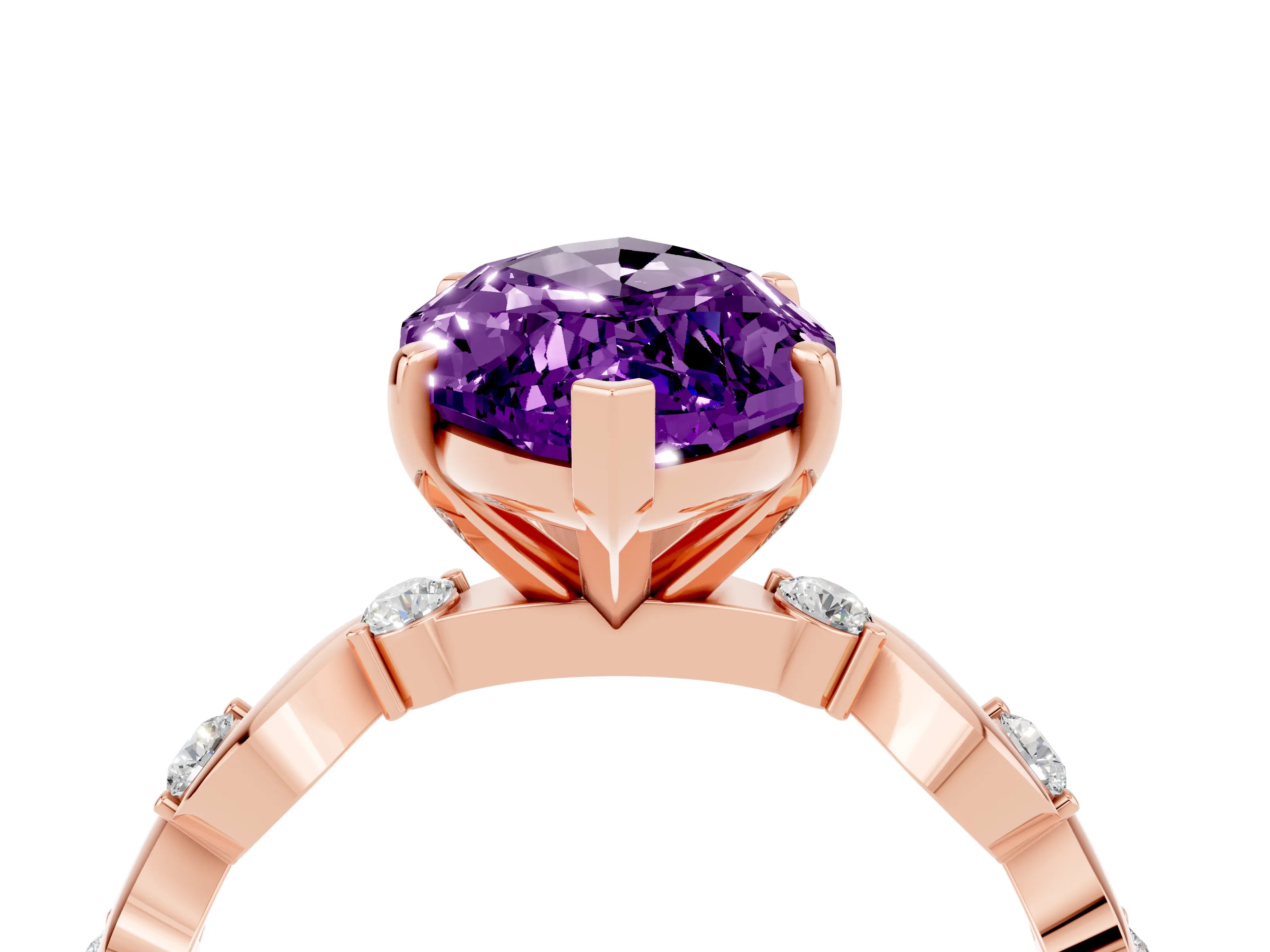 Rose gold Marquise Cut Amethyst Solitaire Twisted Band with Round  Accents and Prong Setting_16