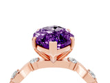 Rose gold Marquise Cut Amethyst Solitaire Twisted Band with Round  Accents and Prong Setting_16