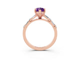 Rose gold Marquise Cut Amethyst Solitaire with Side Baguettes and Channel Set Band_3