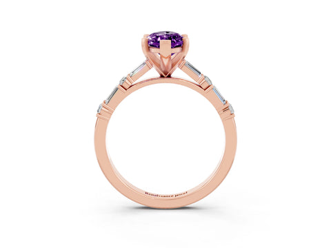 Rose gold Marquise Cut Amethyst Solitaire with Side Baguettes and Channel Set Band_3