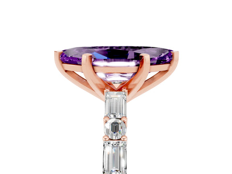 Rose gold Marquise Cut Amethyst Solitaire with Side Baguettes and Channel Set Band_5