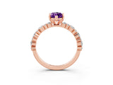 Rose gold Marquise Cut Amethyst Solitaire with Side Stones, Pave Band, Four-Prong Setting_39