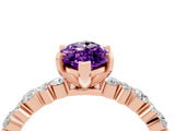 Rose gold Marquise Cut Amethyst Solitaire with Side Stones, Pave Band, Four-Prong Setting_40