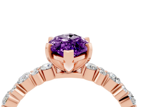 Rose gold Marquise Cut Amethyst Solitaire with Side Stones, Pave Band, Four-Prong Setting_40