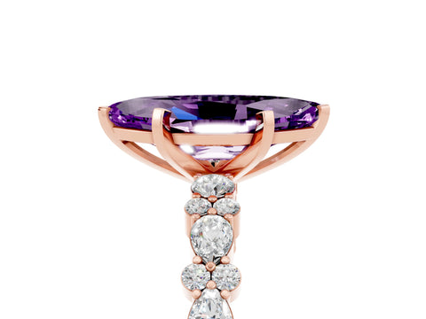 Rose gold Marquise Cut Amethyst Solitaire with Side Stones, Pave Band, Four-Prong Setting_41