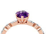 Rose gold Marquise Cut Amethyst Solitaire with Side Stones on a Pavé Band and Four-Prong Setting_4