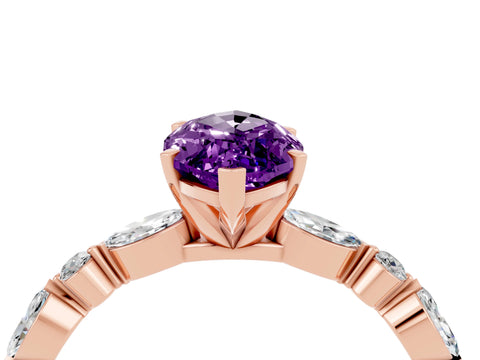 Rose gold Marquise Cut Amethyst Solitaire with Side Stones on a Pavé Band and Four-Prong Setting_4