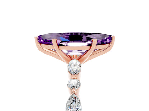 Rose gold Marquise Cut Amethyst Solitaire with Side Stones on a Pavé Band and Four-Prong Setting_5