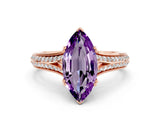 Rose gold Marquise Cut Amethyst Split Shank Engagement Ring with Pavé Band