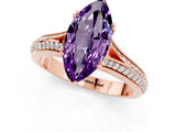 Rose gold Marquise Cut Amethyst Split Shank Engagement Ring with Pavé Band_1