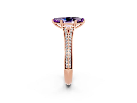 Rose gold Marquise Cut Amethyst Split Shank Engagement Ring with Pavé Band_2