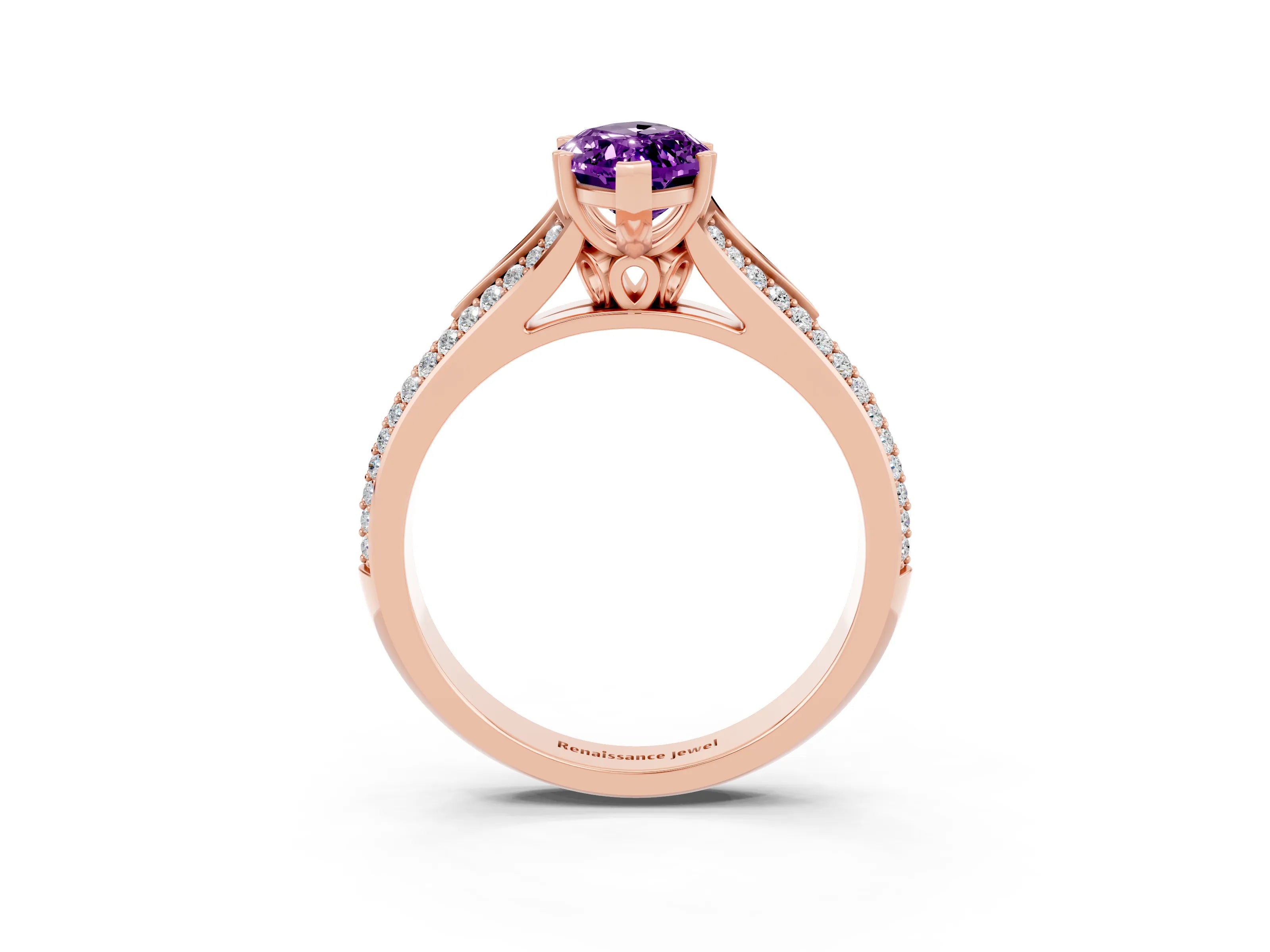 Rose gold Marquise Cut Amethyst Split Shank Engagement Ring with Pavé Band_3