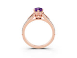 Rose gold Marquise Cut Amethyst Split Shank Engagement Ring with Pavé Band_3