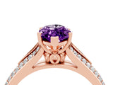 Rose gold Marquise Cut Amethyst Split Shank Engagement Ring with Pavé Band_4