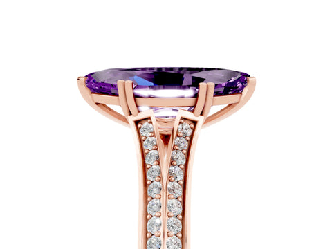 Rose gold Marquise Cut Amethyst Split Shank Engagement Ring with Pavé Band_5