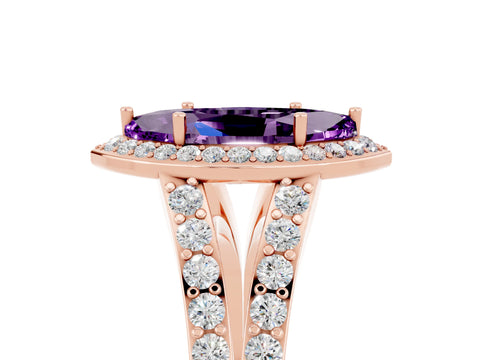 Rose gold Marquise Cut Amethyst Split Shank Halo Ring with Four-Prong Setting_17