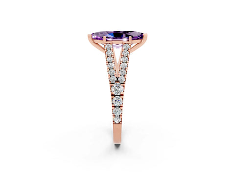 Rose gold Marquise Cut Amethyst Split Shank Pavé Engagement Ring with Four-Prong Setting_14