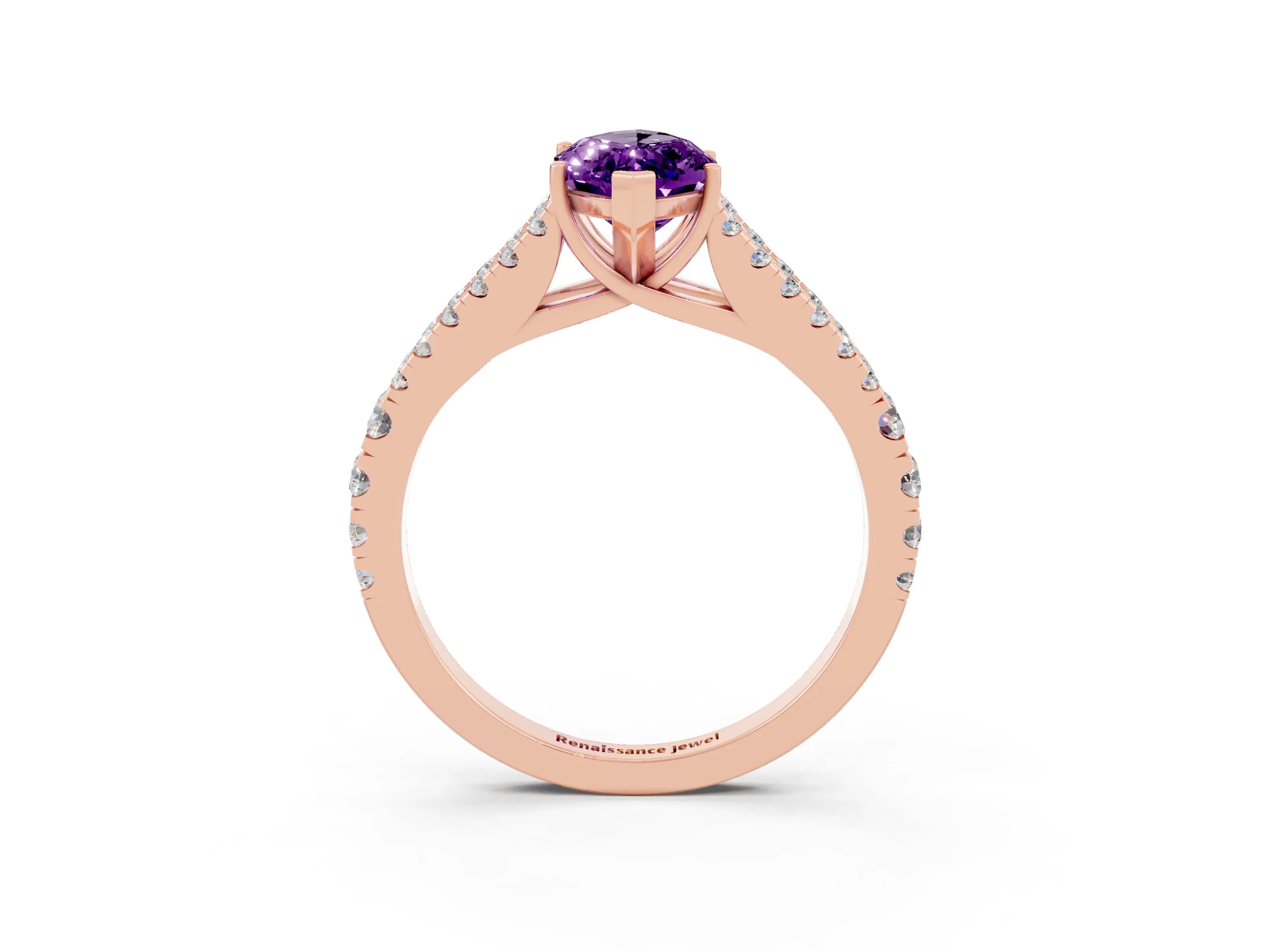 Rose gold Marquise Cut Amethyst Split Shank Pavé Engagement Ring with Four-Prong Setting_15