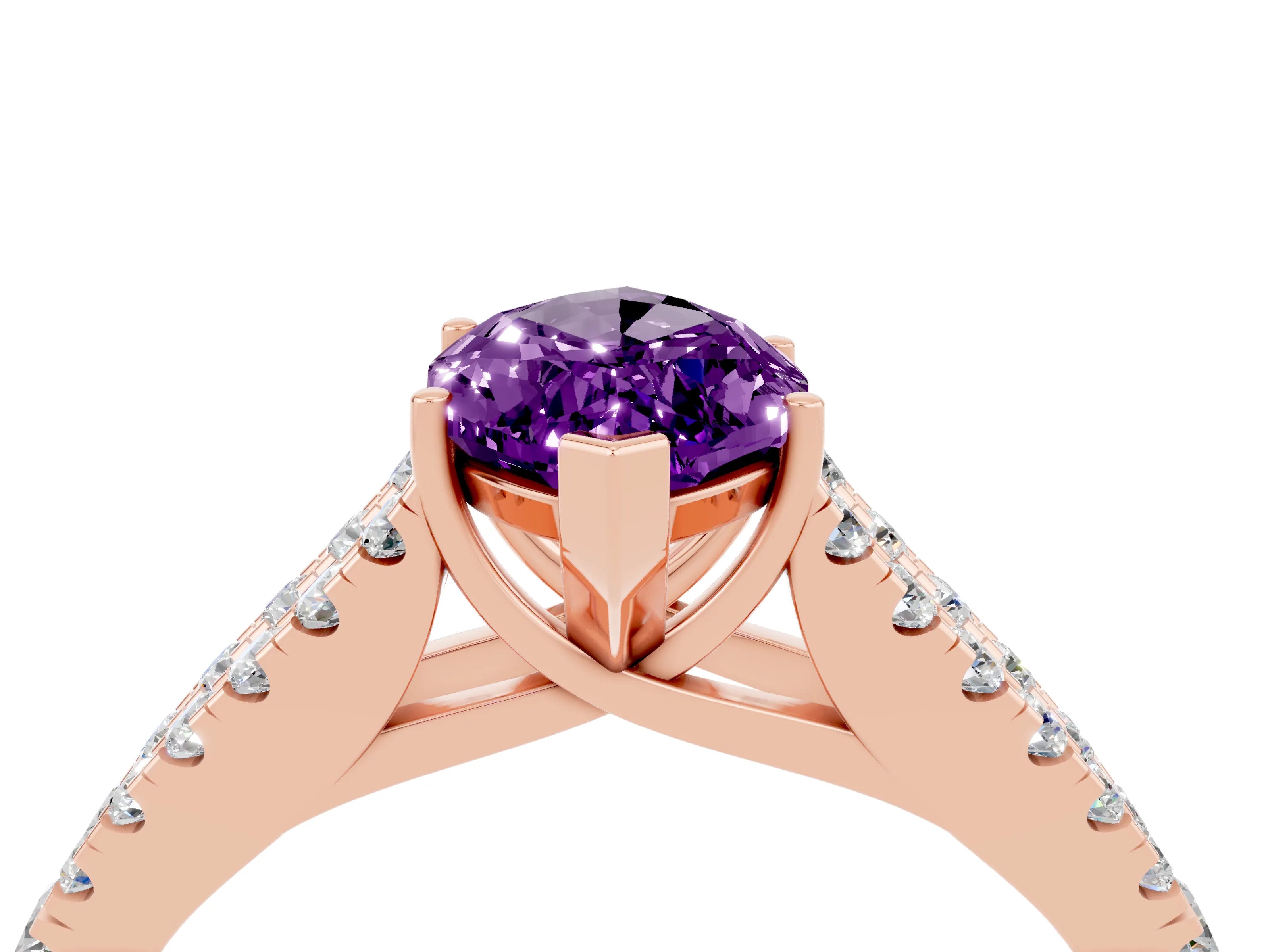 Rose gold Marquise Cut Amethyst Split Shank Pavé Engagement Ring with Four-Prong Setting_16
