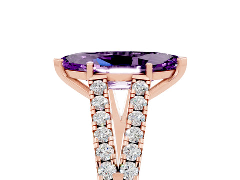 Rose gold Marquise Cut Amethyst Split Shank Pavé Engagement Ring with Four-Prong Setting_17