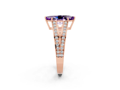 Rose gold Marquise Cut Amethyst Split Shank Ring with Pavé Band and Four-Prong Setting_2