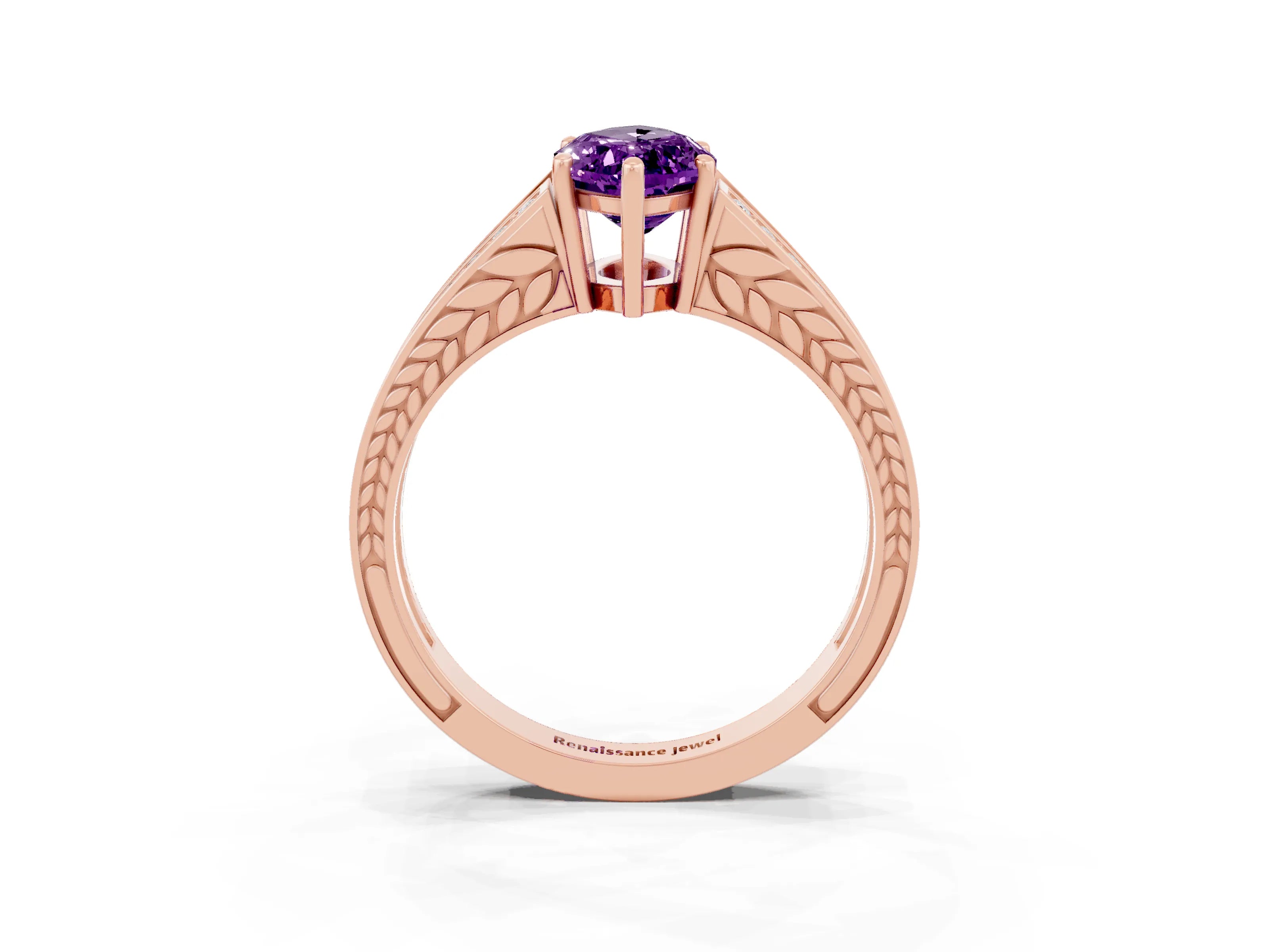 Rose gold Marquise Cut Amethyst Split Shank Ring with Pavé Band and Four-Prong Setting_3
