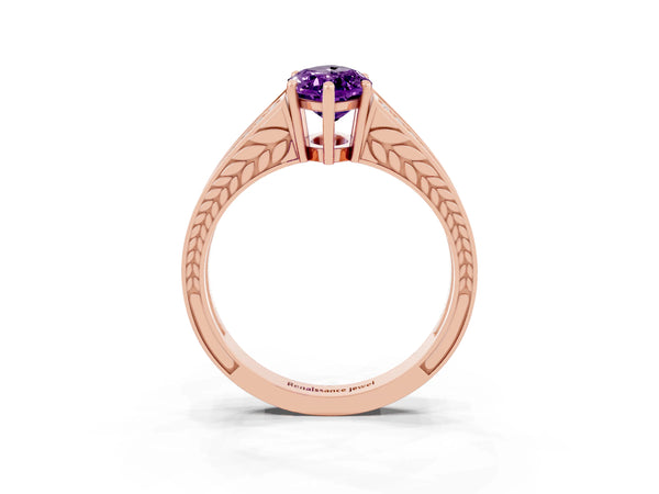 Rose gold Marquise Cut Amethyst Split Shank Ring with Pavé Band and Four-Prong Setting