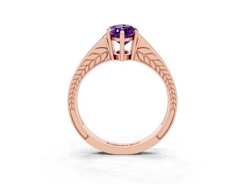 Rose gold Marquise Cut Amethyst Split Shank Ring with Pavé Band and Four-Prong Setting_3