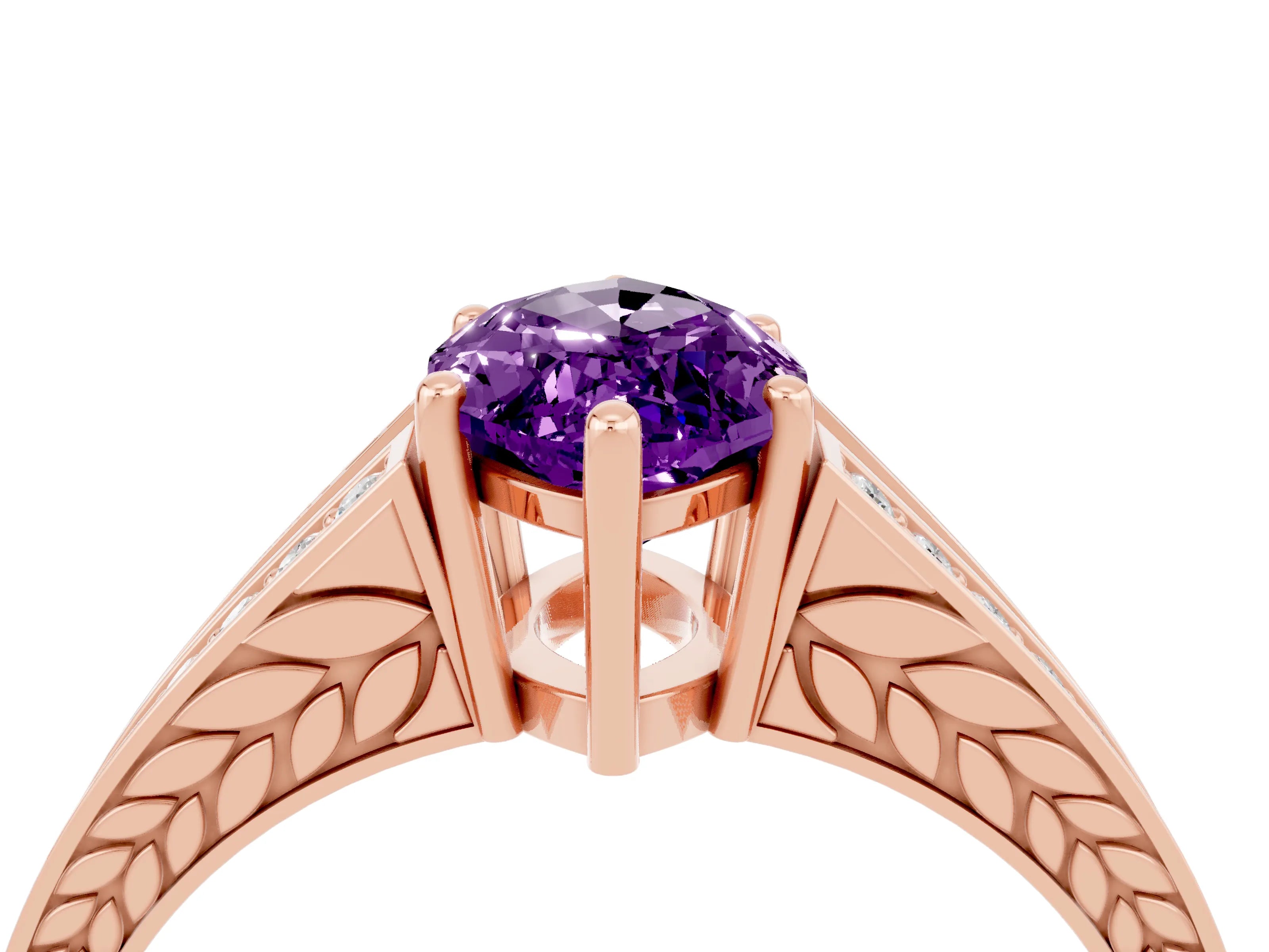 Rose gold Marquise Cut Amethyst Split Shank Ring with Pavé Band and Four-Prong Setting_4