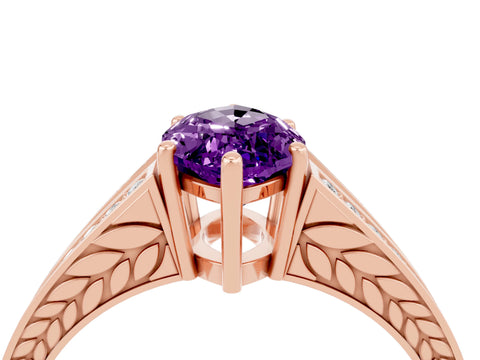 Rose gold Marquise Cut Amethyst Split Shank Ring with Pavé Band and Four-Prong Setting_4