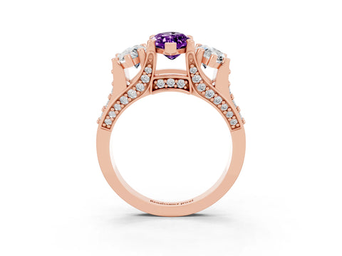 Rose gold Marquise Cut Amethyst Three-Stone Ring with Channel Set Band and Four-Prong Setting_3