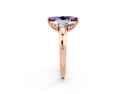 Rose gold Marquise Cut Amethyst Three-Stone Ring with Four-Prong Setting and Classic Band_2