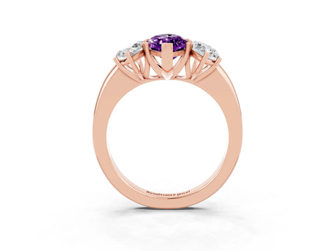 Rose gold Marquise Cut Amethyst Three-Stone Ring with Four-Prong Setting and Classic Band_3