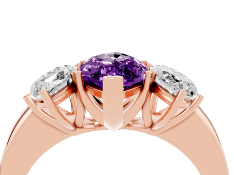 Rose gold Marquise Cut Amethyst Three-Stone Ring with Four-Prong Setting and Classic Band_4
