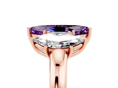 Rose gold Marquise Cut Amethyst Three-Stone Ring with Four-Prong Setting and Classic Band_5