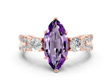 Rose gold Marquise Cut Amethyst Three-Stone Ring with Pavé Split Shank and Four-Prong Setting_12