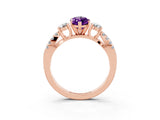 Rose gold Marquise Cut Amethyst Three-Stone Ring with Pavé Split Shank and Four-Prong Setting_15