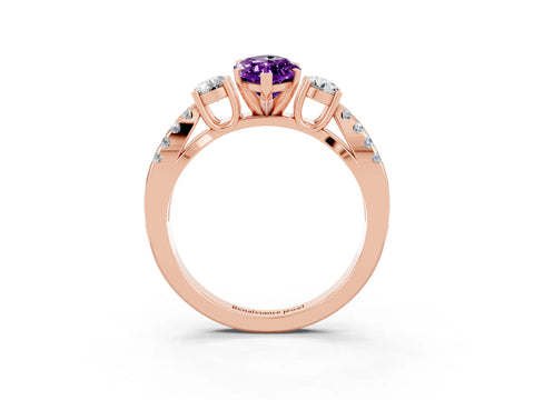 Rose gold Marquise Cut Amethyst Three-Stone Ring with Pavé Split Shank and Four-Prong Setting_15