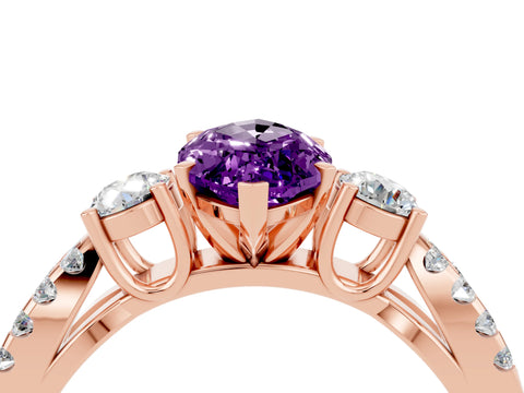 Rose gold Marquise Cut Amethyst Three-Stone Ring with Pavé Split Shank and Four-Prong Setting_16