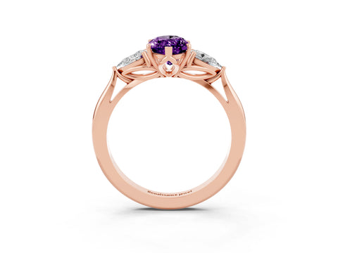 Rose gold Marquise Cut Amethyst Three-Stone Ring with Pear Side Stones and Four-Prong Setting_15