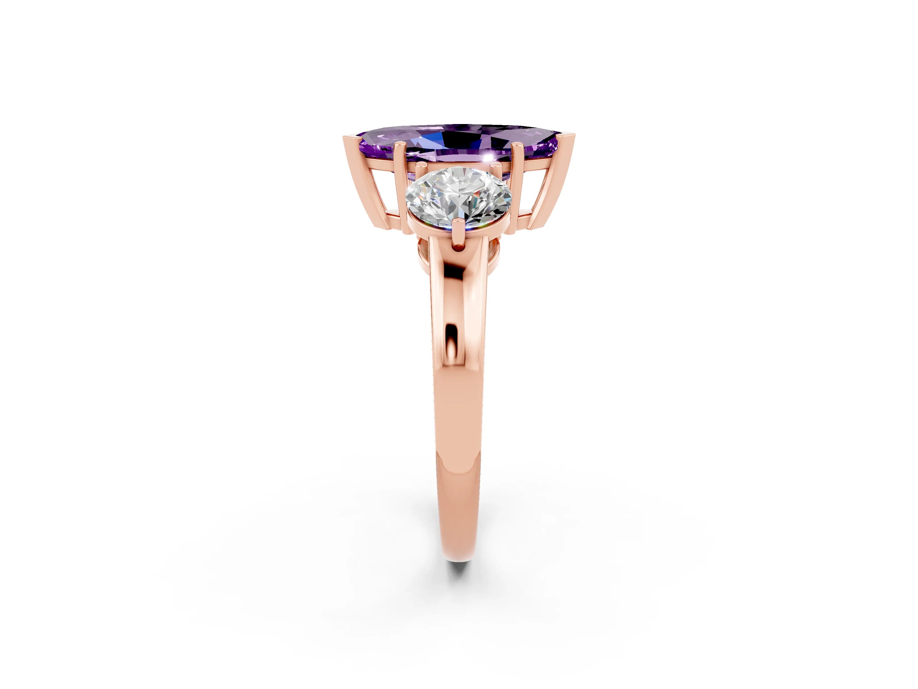 Rose gold Marquise Cut Amethyst Three-Stone Ring with Prong Setting and Classic Band_2