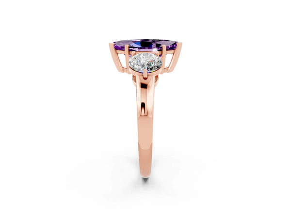 Rose gold Marquise Cut Amethyst Three-Stone Ring with Prong Setting and Classic Band