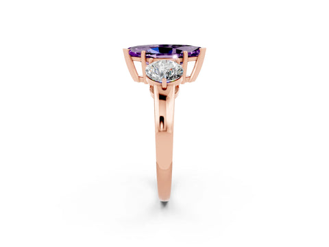 Rose gold Marquise Cut Amethyst Three-Stone Ring with Prong Setting and Classic Band_2
